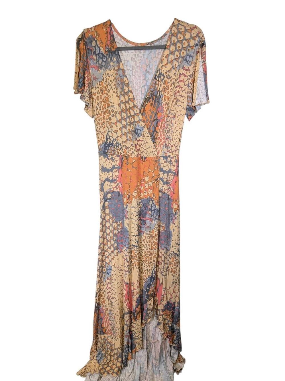 Lascana Printed Side Slit Maxi Dress Orange Multicolor Size 6